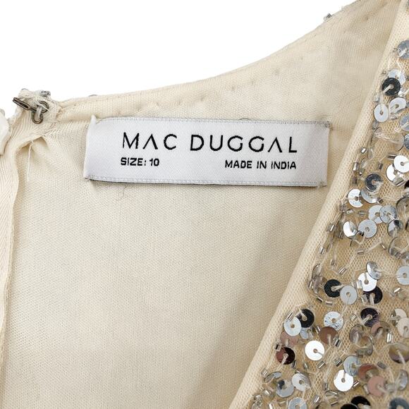 MAC DUGGAL Dress Size 10 Evening Gown Sequin Beaded V-Neck NEW Cream Cap Sleeve - Picture 4 of 8